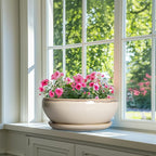 SQOWL Bonsai Pots 12 Inch - Large Ceramic Succulent Planters, Shallow Planter with Drainage Hole and Saucer, Round Bowl Planter for Indoor Outdoor Plants, Home Decor, Plant Lover Gifts, Beige