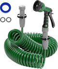 SPECILITE 3/8" Lightweight Coil Garden Hose 50 FT, EVA Flexible Curly Water Pipes with 6-Pattern Spray Nozzle for Boat, Greenhouse, Yard, Patio, Green