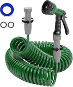 SPECILITE 3/8" Lightweight Coil Garden Hose 50 FT, EVA Flexible Curly Water Pipes with 6-Pattern Spray Nozzle for Boat, Greenhouse, Yard, Patio, Green