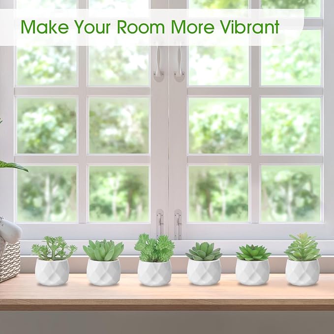 ZINHO Fake Succulent Plant Set 6 PCS Artificial Succulent Plants for Desk Realistic Faux Succulents in Plastic Pots Mini Colorful Succulent Decor for Bedroom Bathroom Office Shelf Decor (Green)