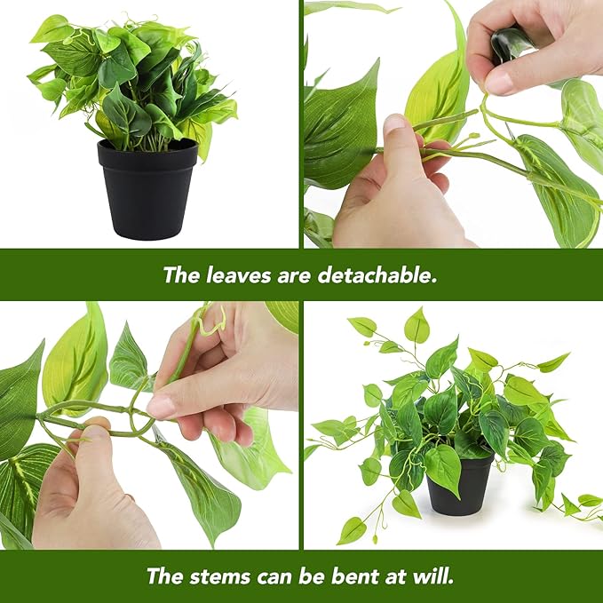 AceList 2 Pack Fake Plants, Artificial Plants for Home Decor Indoor, Realistic Fake Watermelon Leaves with Black Pot for Bedroom Living Room Shelf Outdoor Office Decor