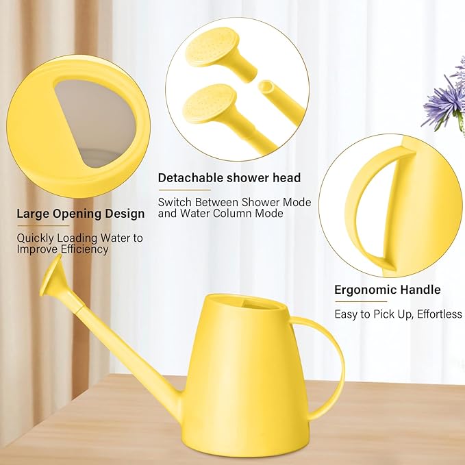 Plastic Watering Can - for Home Plant Garden - 1/2 Gallon - Yellow