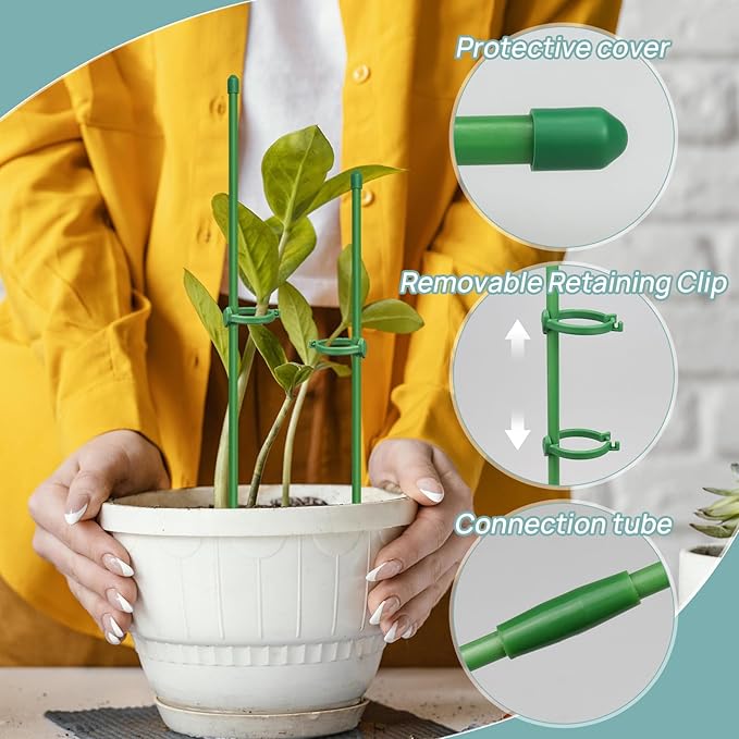 40 Pcs Plant Support Stakes, Indoor Plant Stakes Adjustable Length, Garden Sticks for Indoor Outdoor Plants, Plant Poles with with Rings Clip for Potted Plants Tomato Monstera Orchid