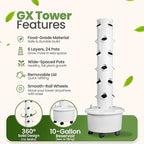 GX Hydroponic Tower | Vertical Planter Tower | Hydroponics Growing System Kit | Food Grade with 24 Net Pots (Without Lights)