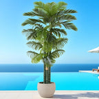 8.5FT Tall Golden Cane Palm Tree with 4 Trunks (1 Pack), Extra Lush Large Faux Plants, UV Resistant Indoor/Outdoor Fake Plant in Black Base Pot - Realistic Tropical Decor for Patio, Home, Office