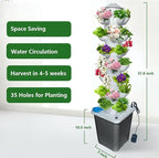 35 Pots Hydroponic Tower, Hydroponics Growing System Tower, Vertical Tower Planter, Pump Tower with Timer Automatic Watering, Irrigation Pump and Movable Water Tank, for Hydroponic Lovers, Grey