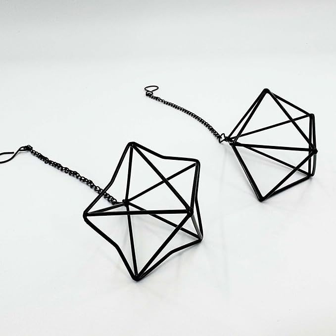 6 Pack Hanging Metal Air Plant Holders with Chain, Black Geometric Tillandsia Air Plant Hanger Cages, 2 Styles Mini Iron Air Plants Live Holders for Home Office Garden Decor