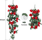 RECUTMS Hanging Rose Flowers Artificial Vines for Outdoors with 30 LED Fairy String Lights Indoor Home Garden Wall Wedding Valentines Day Decorations Rose (Red)