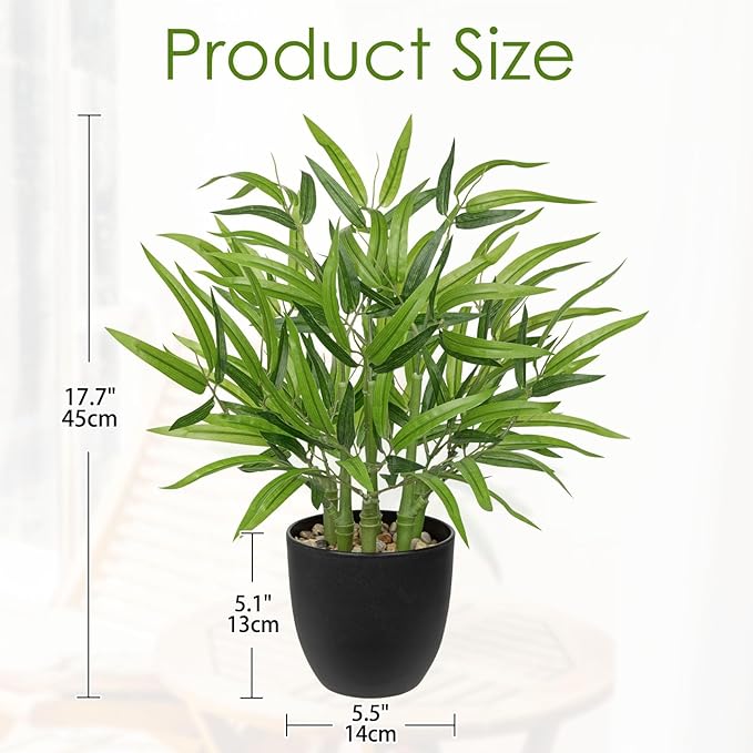 GnFlus Artificial Bamboo in Black Potted Fake Bamboo Plant-Faux Tree in Pot for Farmhouse Home Living Room Desk Indoor Outdoor Shelf Office Decor