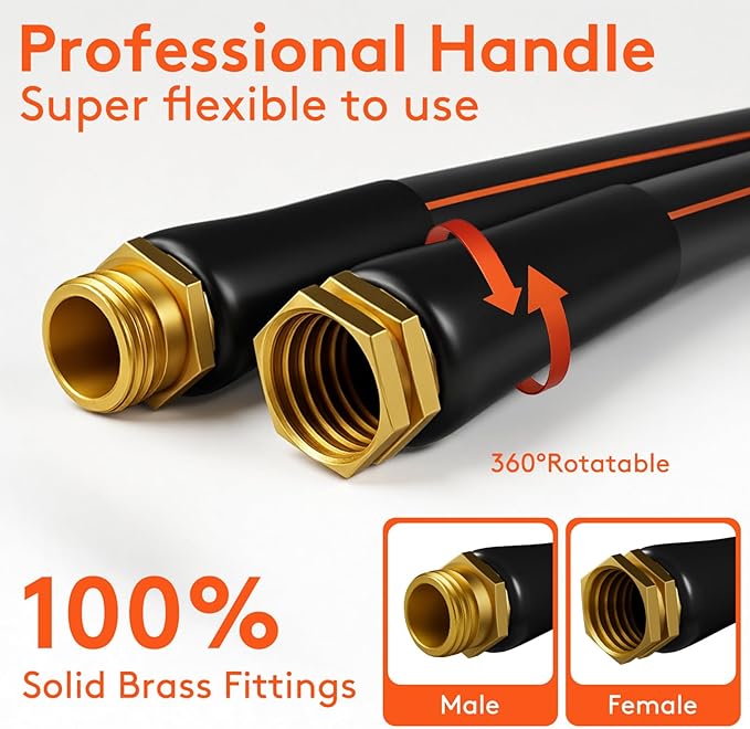 Flexibility Garden Hose, 25ft x 5/8", No-Kink, Wear-Resistant & Freeze-Resistant, Flexible Water Hose, Rubber Hose With Male/Female Fittings,Working Pressure 200 PSI,Burst 600 PSI, 3/4'' GHT