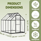 6X8 FT Polycarbonate Greenhouse with Electronic Hygrometer, Walk in Green House for Outside Heavy Duty Greenhouses with Aluminum Frame for Garden Patio Backyard Flower Planting