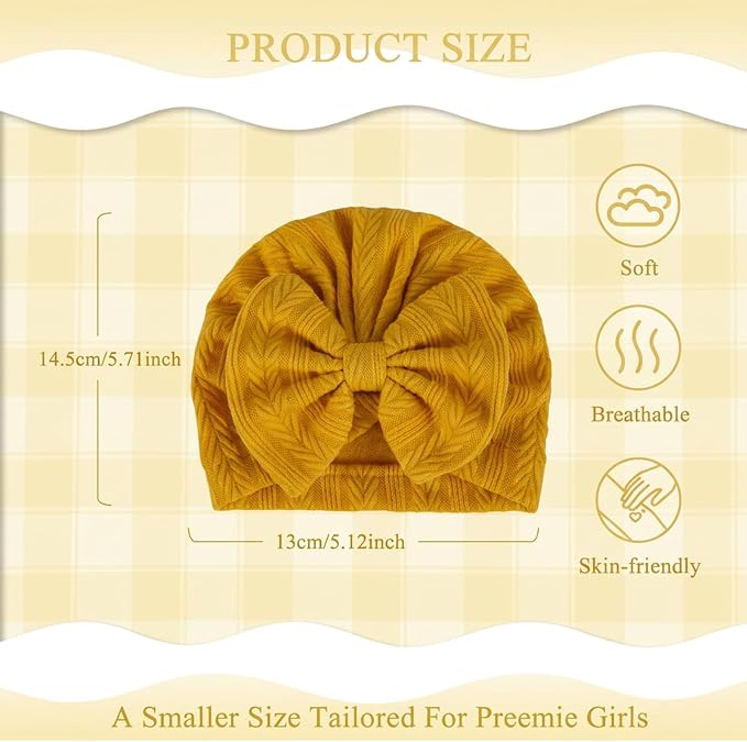 Newborn Baby Girl Hats Mittens Set Cotton Hospital Bow Hat Beanies Caps Gloves for New Born Girls 0-6 Months
