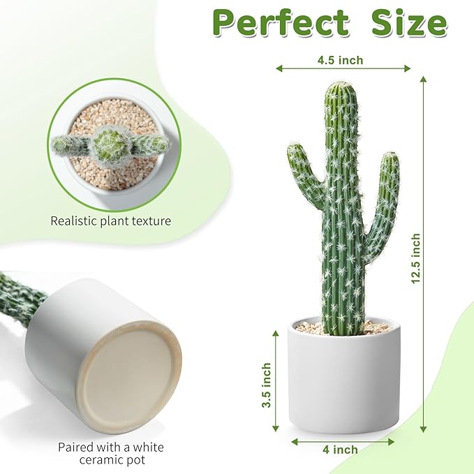 Artificial Cactus Small Fake Succulents Ceramic Plant for Home, Office, Kitchen, Living Room, Desk, Shelf, and Indoor Dec-2packs