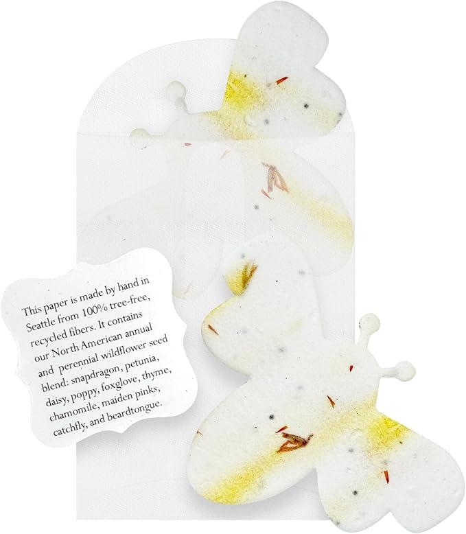 Set of 24 Yellow Bee Seed Paper – Writable & Plantable Wildflower with Envelopes & Planting Guides, Mom's Gift for Mother’s Day, Use for Wedding, Baby Shower, Party Favors & Easter Decorations