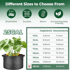 T4U 25 Gallon Grow Bags, Upgrade Grow Bags with Handles, Heavy Duty Thickened Nonwoven Fabric Pots, 25 Gallon Pots for Plants, Pumpkin, Butternut Squash, Grape (5 Pack 25 Gal)