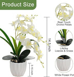 Artificial Orchid Potted Plant, White Fake Orchid Flowers with White Pot, Bendable Faux Phalaenopsis Flower Arrangement for Home Office Table Centerpiece Wedding Party Bathroom Decor