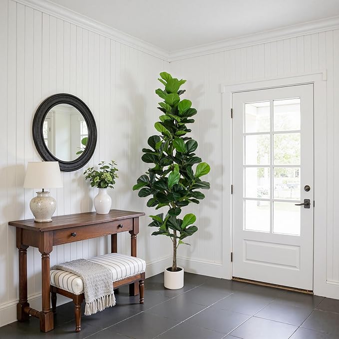 Artificial Fiddle Leaf Fig Tree 7FT with Planter Faux Trees Indoor Tall Artificial Tree, Stable Base, 128 Realistic Leaves, for Indoor/Outdoor Home Office Living Room Decor, Housewarming Gift