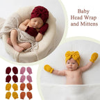 Newborn Baby Girl Hats Mittens Set Cotton Hospital Bow Hat Beanies Caps Gloves for New Born Girls 0-6 Months