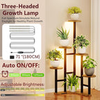 Corner Plant Stand Indoor with Grow Lights, 6 Tiered Corner Plant Shelf Flower Stand for Multiple Plants, Plant Shelves Organizer Rack for Living Room, Balcony, Patio, Round Rustic Brown