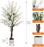Garvee 4FT Artificial Wintersweet Tree in Pot, Fake Potted Flower Trees with Lifelike Plum Blossom, Decorative Evergreen Flowers Plants Indoor, for Home Living Room Outdoor Office Decor