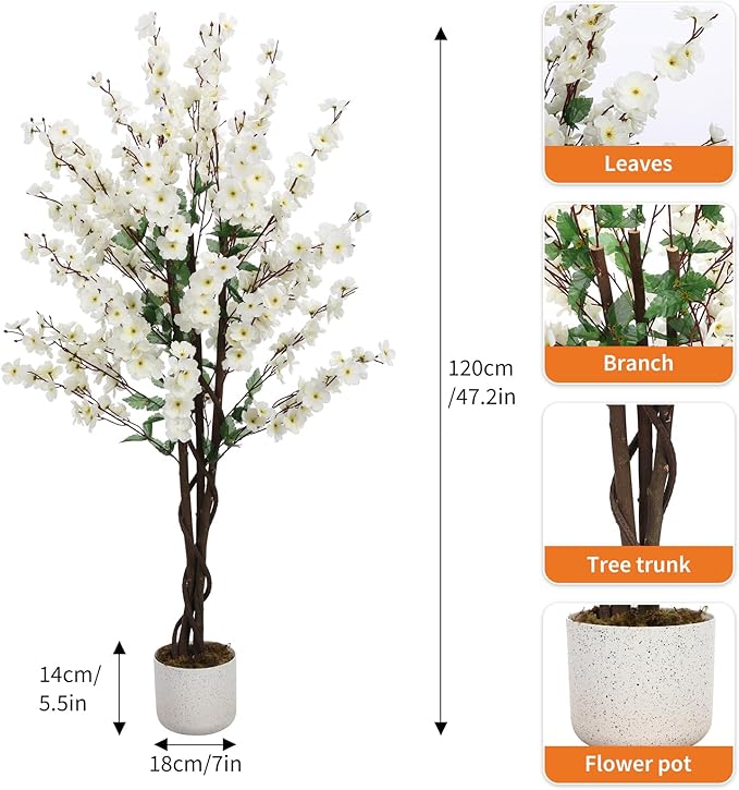 Garvee 4FT Artificial Wintersweet Tree in Pot, Fake Potted Flower Trees with Lifelike Plum Blossom, Decorative Evergreen Flowers Plants Indoor, for Home Living Room Outdoor Office Decor