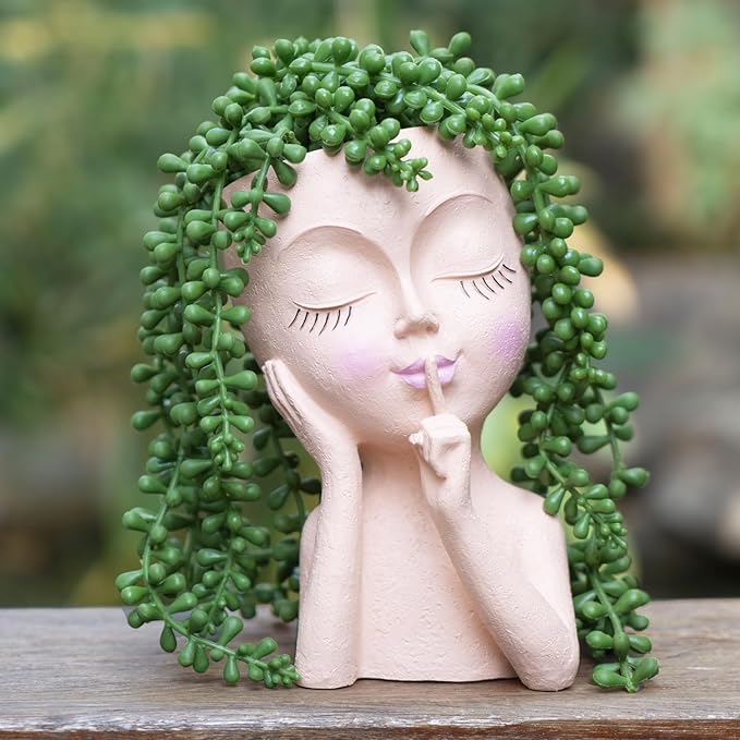 Face Planter Pot Head Planters, Lady Heads Flowerpot, Cute Girl Faces Plant Pot, Quiet Women Succulent Pots for Indoor Outdoor Plants, Modern Vase with Drainage