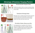 Koalaime 2 Pack Hanging Planters Set,10 Inch Indoor Outdoor Hanging Plant Pot Basket,Hanging Flower Pot with Drainage Hole with 3 Hooks for Garden Home(Purple Hanger White Planters)