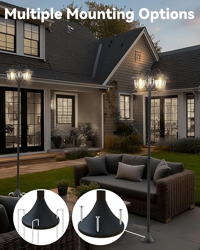 73" Aluminum Solar Lamp Post Light, 3-Head Solar Light Poles for Outside Warm White, 90Lm Dusk to Dawn Waterproof Floor Lamp for Front Yard,Garden, Pathway, Patio Replaceable Bulb