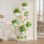 BACEKOLL Plant Stand Indoor with Grow Lights, 7 Tiered Indoor Plant Shelf, 49" Corner Plant Stands for Indoor Plants, Metal Plant Flower Display Shelf, Tree-Shaped Plant Rack for Home, Faux Marble