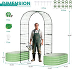 SUNYRISY Galvanized Raised Garden Bed with 87" H Arch Trellis for Climbing Plants Outdoor, Metal Planter Box with Netting for Gardening Flowers Vegetables Fruit Herb, Green