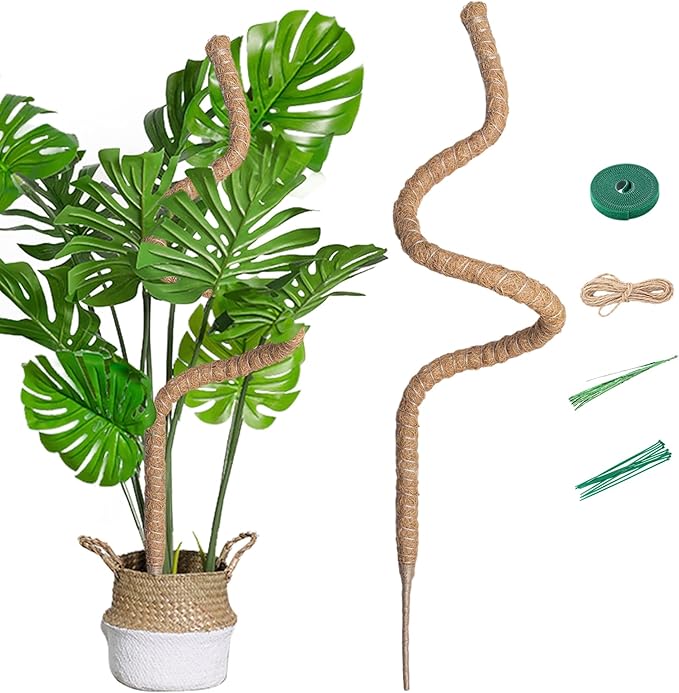 Mcbazel 63 Inch Bendable Moss Pole for Plants Monstera - Tall Coco Coir Plant Support Stake for Climbing Indoor Plants, Pothos & Philodendron - Large Flexible Stick Kit with Full Garden Ties