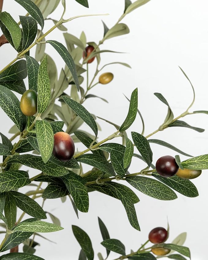 6FT Artificial Olive Tree - Indoor Tall Faux Olive Trees with Planter&Basket, Large Fake Olive Silk Tree Realistic Olive Plants with Branches and Fruits for Home Decor Office Living Room