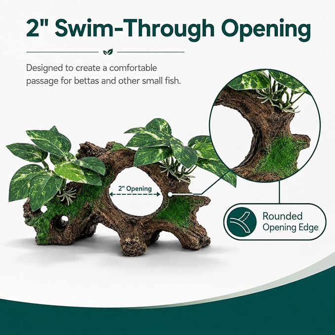 Aquarium Decorations Cave Silk Aquarium Plants Betta Fish Tank Decor Ornament, Soft & Safe Fish Tank Accessories, Goldfish Bowl Decor Artificial Driftwood