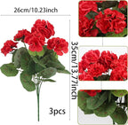 CITYES 3 Pcs Artificial Geraniums Flowers Silk Geraniums for Outdoors UV Resistant Red Fake Geranium Bush Faux Flowers Plant for Planter Garden Home Decor Indoor Patio Vase Table Centerpiece