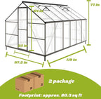 8x10 FT Greenhouse for Outdoors, Polycarbonate Greenhouse with Quick Setup Structure and Roof Vent, Aluminum Large Walk-in Green House for Outside Garden Backyard, Dark Gray