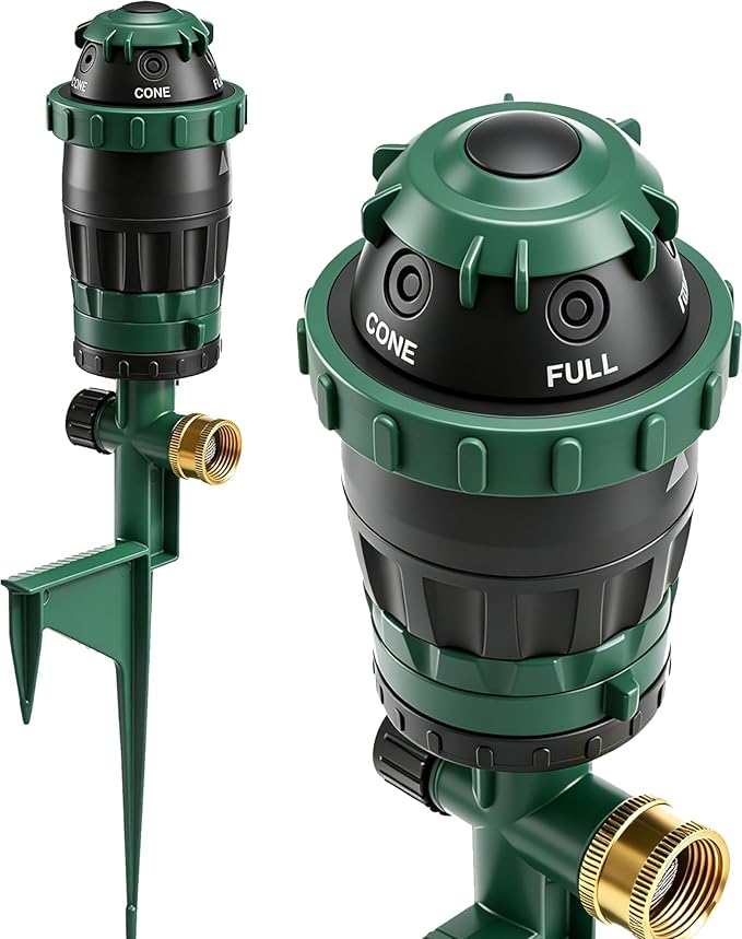 LIULO TOOL Gear Drive Sprinklers for Yard, 360 Degree Garden Water Sprinkler Head on Spike Base with 3/4 Inch Adapters, 5 Modes Adjustable Irrigation Tool for Large Area Yard Lawn Garden
