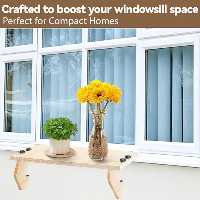 oyhqes Windowsill Plant Shelf Stands for Indoor Plants, 21.65 x 11.81 x 6.3 Inches, Floating Wooden Shelf with Brackets, No Drilling Required, Perfect for Cat Perch & Planters