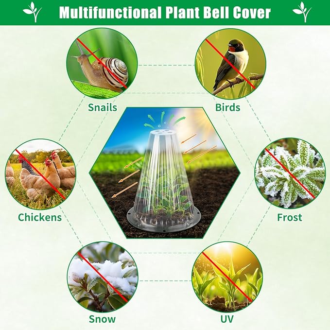 20 Pack Garden Cloches for Plants, Reusable Bell Plant Cover, Plant Covers Protectors from Animals Snails Birds Chickens Insect, 9.18" H X 7.56" D (Clear)