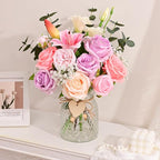 Livole 22Pcs Fake Flowers in Vase Silk Artificial Flowers with Vase & Light Fake Plant Eucalyptus Flower Arrangement for Table Centerpieces Decor for Living Room Coffee Home Farmhouse Purple