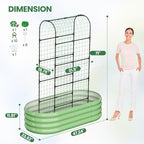 2 in 1 Galvanized Raised Garden Bed with 71" H Arch Trellis for Climbing Plants, Outdoor Gardening Planter Box with Climbing Net for Flowers Vegetables Fruits Herbs, Green
