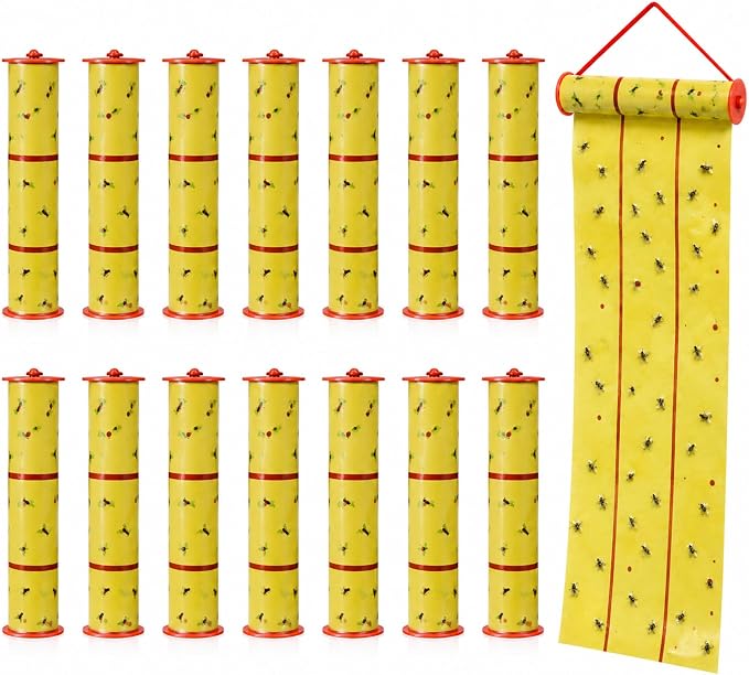 Qualirey Giant Sticky Fly Traps, Fly Strips for Indoor Outdoor Hanging Flying Tapes Non Toxic Ribbon Fruit Gnat Killer for Mosquito Plants House Horse Stable(442.95ft,Yellow,15 Pcs)