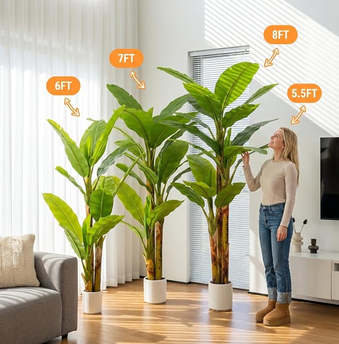 8ft Artificial Banana Tree Extra Tall Fake Plants Indoor for Living Room Large Faux Tree High End Realistic Floor Plant Big Silk Tree for Home Office Pet Friendly Large Indoor Plant Tropical Decor