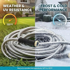 LINODI Metal Garden Hose, 50ft Stainless Steel Garden Hose – 3/4" GHT Solid Brass Connectors – Heavy Duty Flexible Metal Water Hose with 10-Way Spray Nozzle – Kink-Free Watering Kit