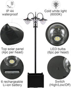 Outsunny 74.5" 3-Head Solar Lamp Post Light with Planter, Solar Pole Lights Outdoor Waterproof LED Lighting for Backyard Pathway Patio Lawn Driveway Decor, Black