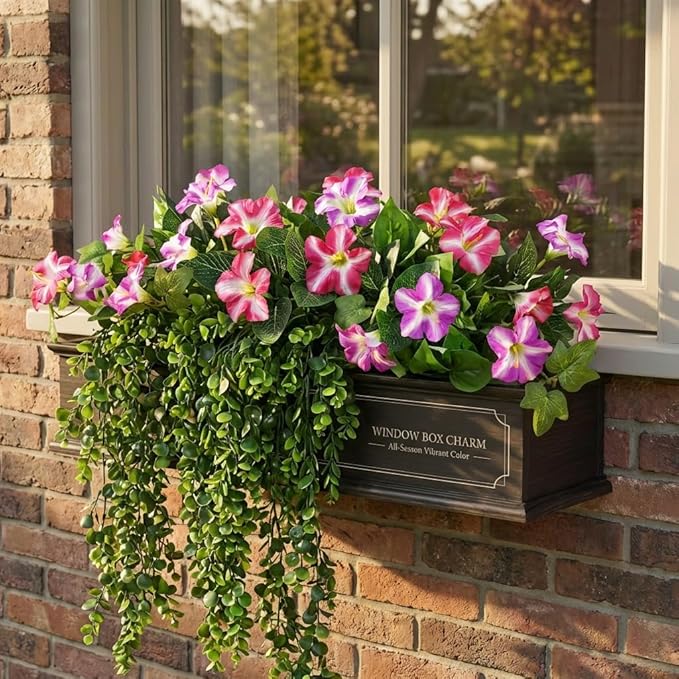Waipfaru Artificial Plants & Flowers, UV Resistant Fake Plants Artificial Flowers Outdoors, Realistic Faux Petunias Fake Hanging Plants for Home Outside Garden Balcony (10 Bundle Fuchsia Lotus)