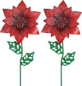 YEAHOME Outdoor Christmas Decorations, Set of 2 Poinsettia Flower Decorative Garden Stakes for Christmas Decor, Metal Red Flowers Xmas Decorations for Outside Garden Yard Lawn Porch
