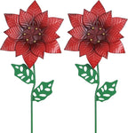 YEAHOME Outdoor Christmas Decorations, Set of 2 Poinsettia Flower Decorative Garden Stakes for Christmas Decor, Metal Red Flowers Xmas Decorations for Outside Garden Yard Lawn Porch