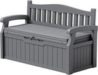 Devoko 80 Gallon Storage Bench with Cushion, Lockable Deck Box for Patio Furniture, Garden Decor and Outdoor Seating for Cushions, Garden Tools and Pool Supplies (Grey, 80 Gallon with Cushion)