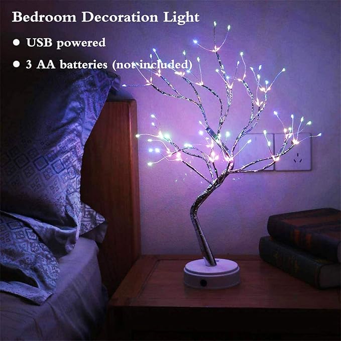 PXBNIUYA 20" 108 LED Tabletop Bonsai Tree Light, Sparkly Fairy Spirit Tree Lights, Battery/USB Operated, DIY Artificial Tree Lamp for Bedroom Desktop Christmas Indoor Decoration Lights (Colorful)