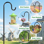 ANIDEER 48" Shepherds Hooks for Outdoor, Heavy Duty Garden Bird Feeder Pole for Hanging Bird Feeder, Plant Baskets, Solar Light Lanterns, Outdoor Plant Hanger Hook with 5 Base Prongs,1 Packs